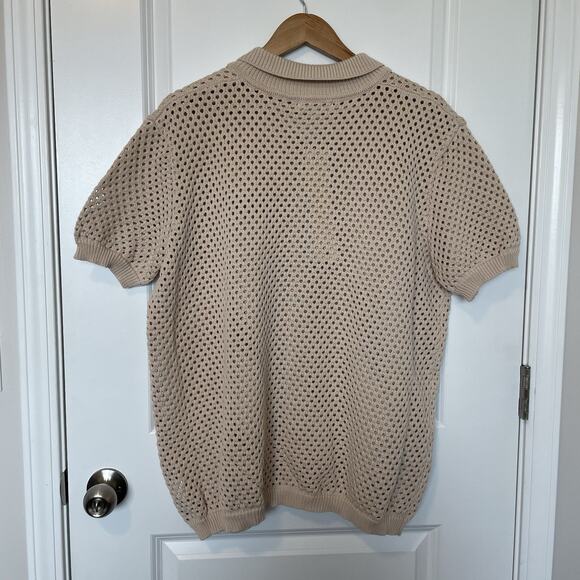 Sandstone Mens L Beige Knit Button Down Knit Polo Retro 70s Resort Quiet Luxury - Picture 3 of 10